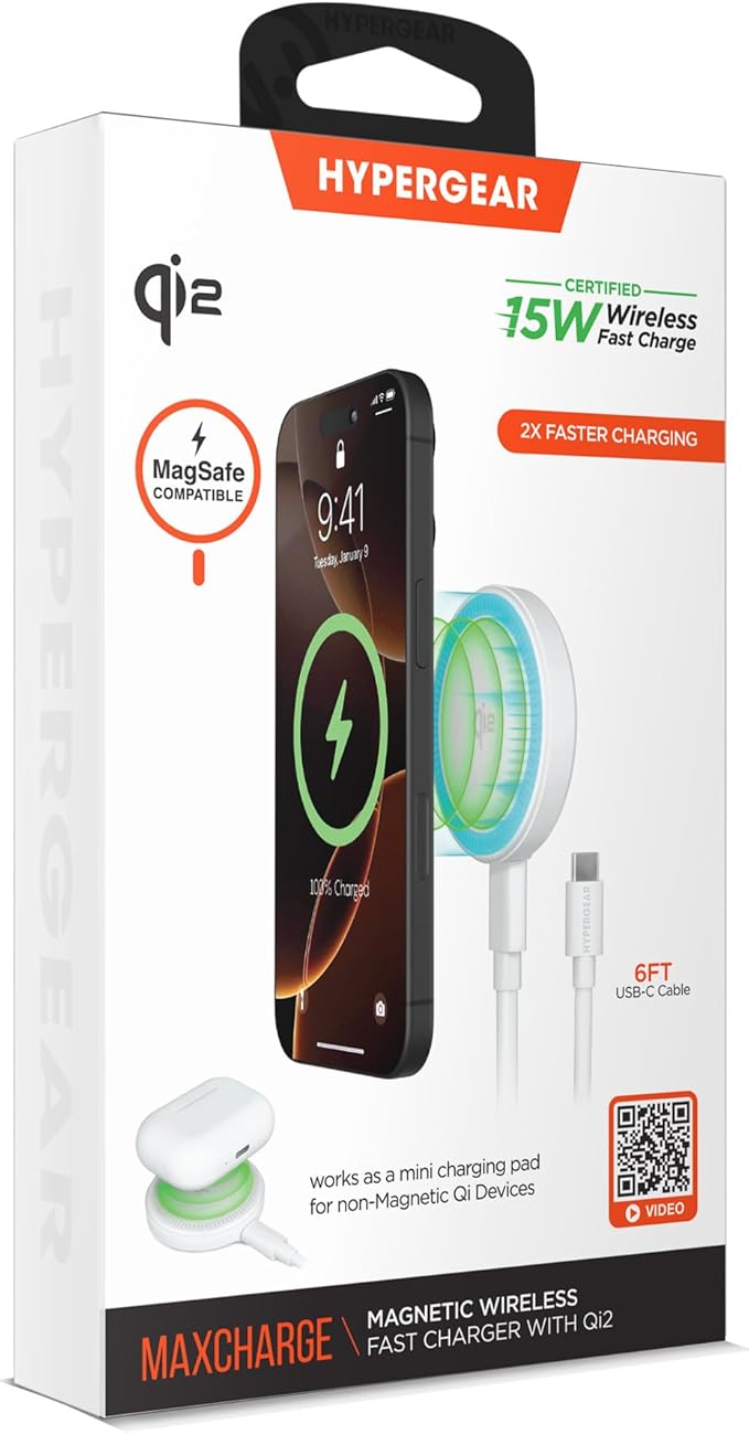 15W Magnetic Wireless Fast Charger with Qi2 - Portable 15W Snap-On Fast Charge MagSafe Wireless Charging Pad for iPhone Samsung Galaxy AirPods &amp More