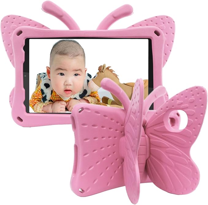 Kids Case for Walmart Onn 8 Inch Tablet 2024 Model 100135923 Cute Butterfly Kid Proof EVA Foam Protective Stand Cover for Onn 8.0 Tablet Gen 4 - Pink