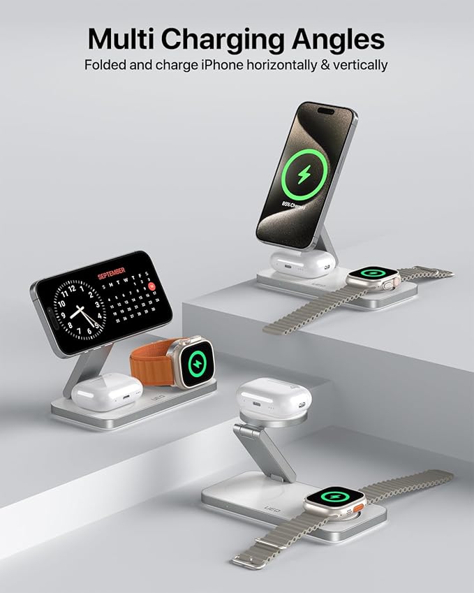 3-in-1 Charging Station for Apple DevicesQI2.2 25W Ultra-Fast Magnetic Wireless Charger StandCompatible with MagSafeFoldable Travel Charger for iPhone Air/17/16/15/14/13/12Apple WatchAirPods