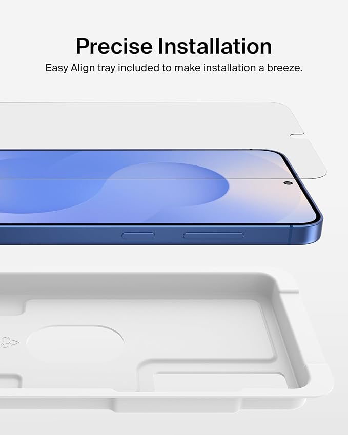Belkin ScreenForce InvisiGlass Treated Screen Protector for Samsung Galaxy S25+ 9H Hardness Scratch-Resistant Impact Protection w/Align Tray for Easy Application - Made with Recycled Glass