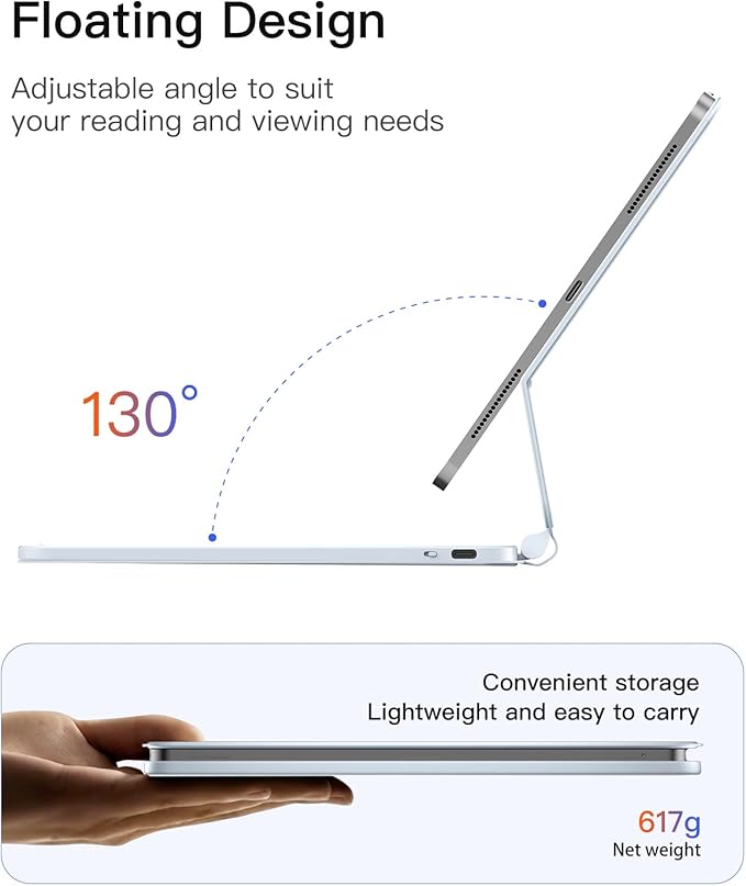 Inateck Magnetic Keyboard Case for Air 11 inch (M4 2026/2025 M3/2024 M2) Easy-Set for Air 6/5/4 Gen iPad Pro 11 inch 4/3/2/1 Gen Floating Cantilever Stand 7-Color Backlight with Trackpad Blue