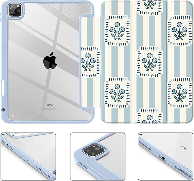 Mektron Case for iPad Pro 11 inch Case M2 2022 Generation 4th Fit 2021 2020 2018 iPad Pro 11 (3rd 2nd &amp 1st Gen) -Buit in Pencil Holder with Shockproof Cover Clear Shell Patchwork Floral