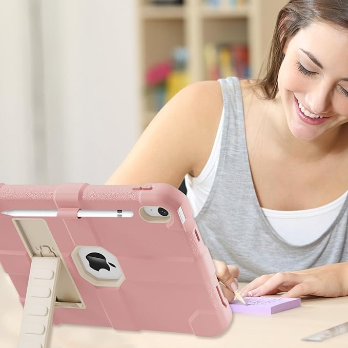 Case for iPad (A16) 11th Generation 11 Inch 2025 / iPad 10th Generation 10.9 Inch 2022 Rugged Heavy Duty Protective Cover [Built-in Pencil Holder ] for iPad 11/10 Gen (Pink)