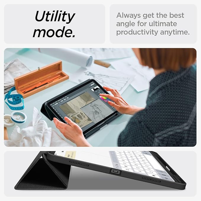 Spigen for iPad Air 13 Inch Case M4 (2026) iPad Air 13 Inch Case M3/M2 (2025/2024) Urban Fit Protective Premium Fabric Tri-Fold Cover with Pencil Holder Black