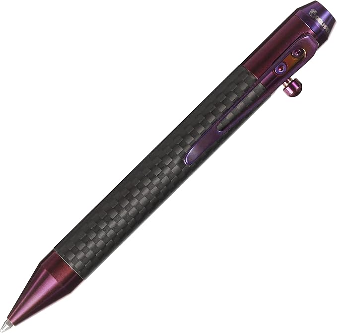 Cool Hand 4.9'' Carbon Fiber Bolt Action Pen with Retractable Stylus Tip for Any Touch Screen Ballpoint Ink Refillable Compact Size Skelton Out Deep Pocket Clip (Carbon Fiber Purple)