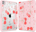 May Chen Case for iPad Pro 11-Inch M5/M4 2025/2024 (6th/5th Generation) [Penceil Holder] Trifold Stand Auto Wake/Sleep Clear TPU Protection Back Cover Coquette Cherry