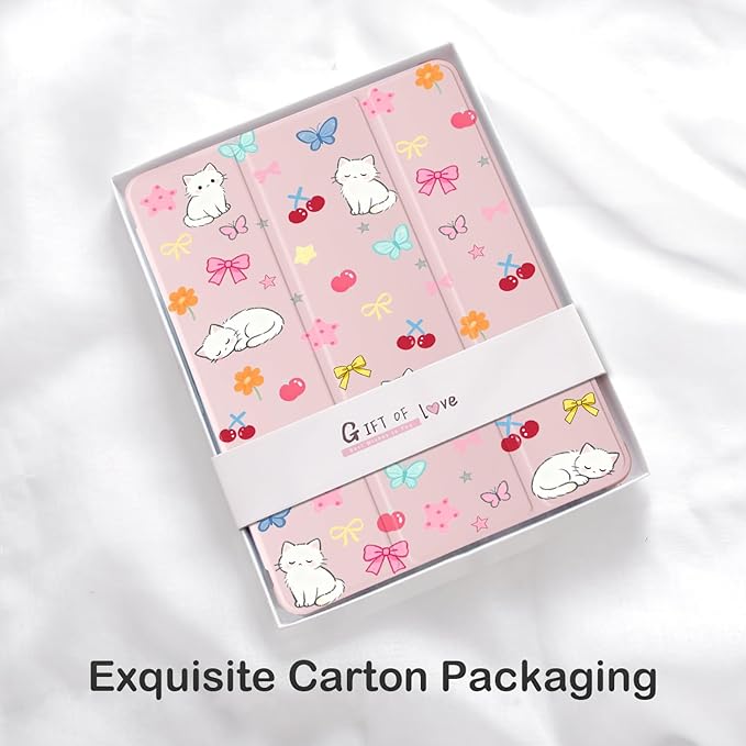 Cute Kawaii Kitten Bow Star for iPad (A16) 11th Generation Case 11 Inch 2025 for iPad 10th Gen Case 10.9 Inch 2022 with Pencil Holder Auto Sleep/Wake Pink Leather Soft TPU Back Cover