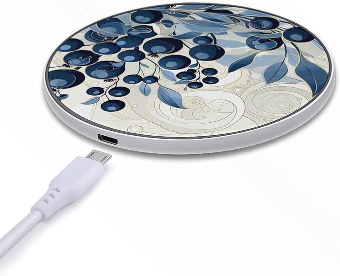 Field of Blueberries Wireless Charger Fast Wireless Charging Pad with USB Cable 10W Anti-Slip Magnetic Wireless Charger Portable Slim Charger Puck Travel Charging Station
