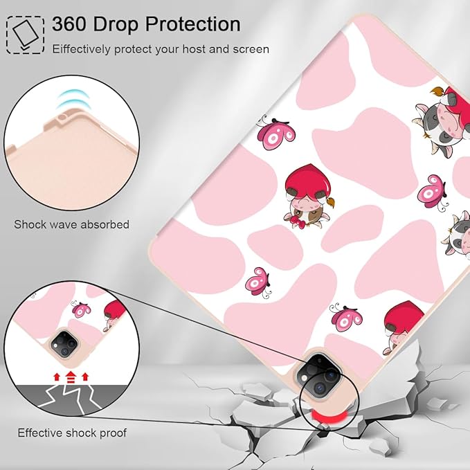 Mektron for iPad Pro M2 11-inch 4th/ 3rd/ 2nd/ 1st Gen Case 2022 2021 2020 2018 with Pencil Holder Tablet Cover with Soft TPU Back Cover for 11 inch iPad Pro Butterfly Cow