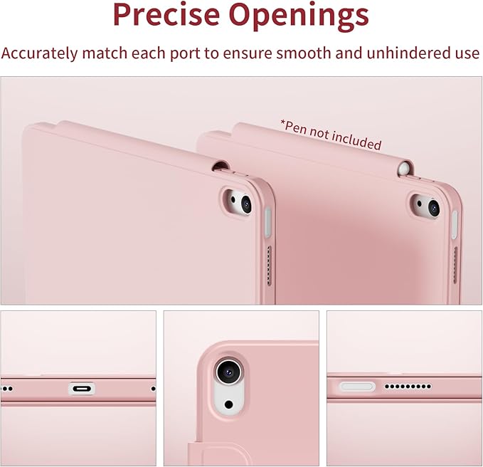 KENKE Magnetic Detachable Case for iPad A16 11th/10th Generation (11/10.9-Inch 2025/2022) with Pencil Holder 3+Y-Stand Removable 360° Rotating Clear Cover with Transparent Hard Back Pink