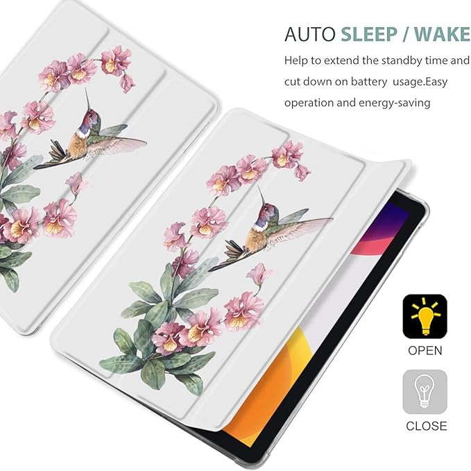 MAYCARI Hummingbird Flower Case foriPad Pro 12.9 Inch 2022/2021/2020 with Pencil Holder Lovely Animal iPad Pro 6th/5th/4th Generation Soft TPU Back Protective Case Auto Sleep/Wake Cover Slim Shell