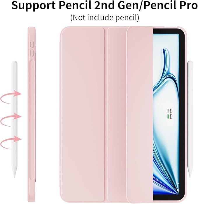 Case for iPad Air 11 Inch (M4/M3/M2 2026/2025/2024) for iPad Air 5th/4th Gen 10.9 Inch Without Pencil Holder Slim Folio Trifold Stand Cover with Soft TPU Back Auto Wake/Sleep Pink