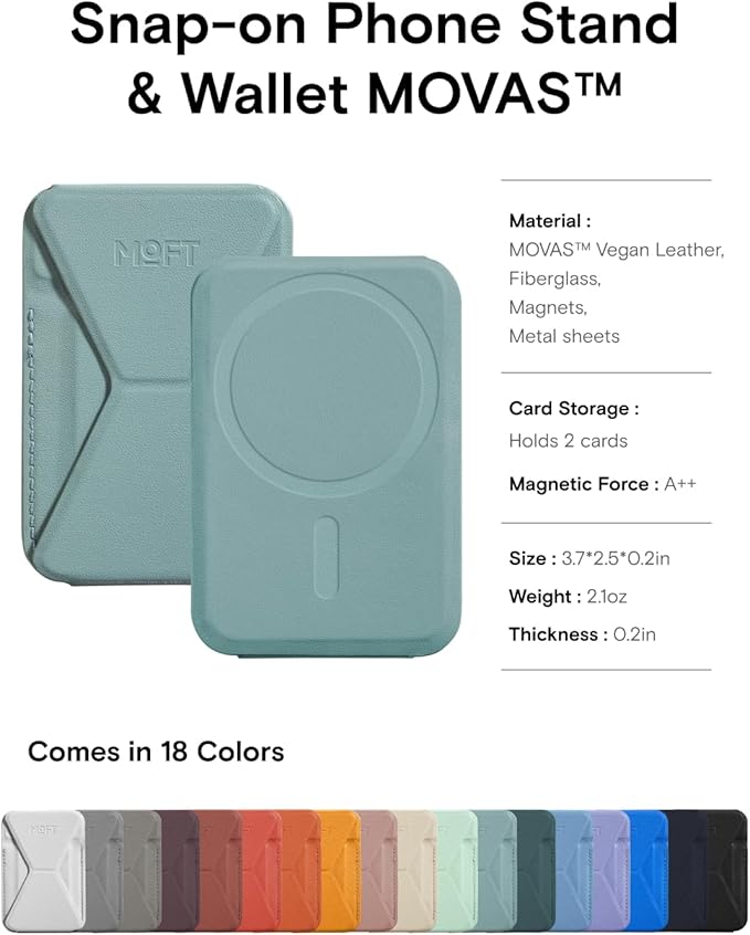 MOFT MagSafe Wallet for iPhone 15/14/13/12 Series Strong Magnetic Phone Card Holder Fit 2 Cards &amp 3 Viewing Angles &amp Stain-Resistant Vegan Leather Phone Stand Seafoam