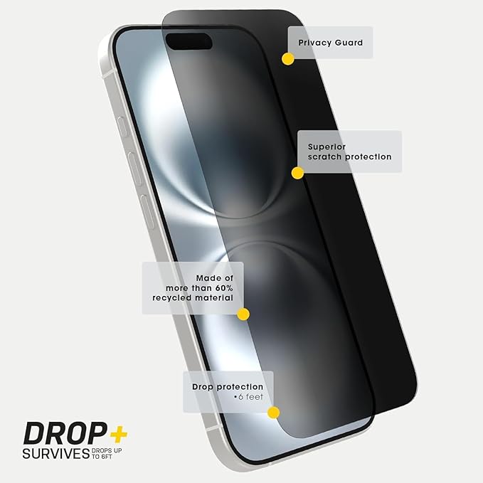 OtterBox iPhone 16 Pro Max Premium Pro Glass Privacy Guard with Bonus PopGrip (Colors May Vary) (iPhone 16 Pro Max)