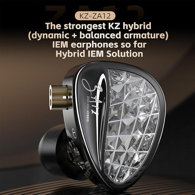 KZ ZA12 in Ear Monitor 2DD+4BA Hybrid Wired Earbuds KZ in Ear Monitor with 4-Level Tuning Switch Gaming EarbudsSilver-Plated IEM Cable for Audiophile (with Microphone Matte Black Tunable Version)