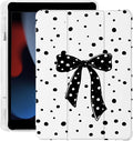 Cute Black Bow Polka Dot for iPad mini 7 A17 Pro 2024/iPad Mini 6 Case with Pencil Holder Auto Sleep/Wake White Leather Soft TPU Back Cover