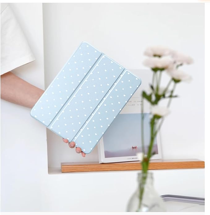 Cute Polka Dot Heart for iPad (A16) 11th Gen Case 11 Inch 2025 for iPad 10th Gen Case 10.9 Inch 2022 with Pencil Holder Auto Sleep/Wake Blue Leather Clear Acrylic Back Cover
