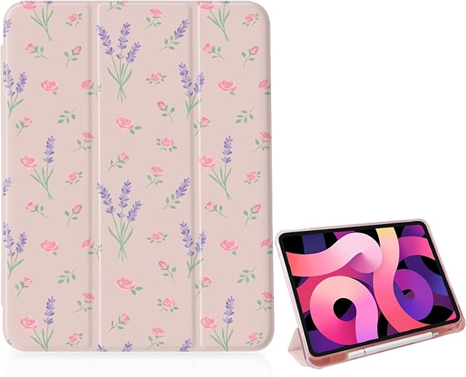 Cute Lavender Pink Rose for iPad Pro Case 13 Inch (M5 2025/ M4 20248th/7th Gen)[Pencil Holder+Auto Sleep/Wake]Slim Stand Soft Leather TPU Back Smart CoverPink