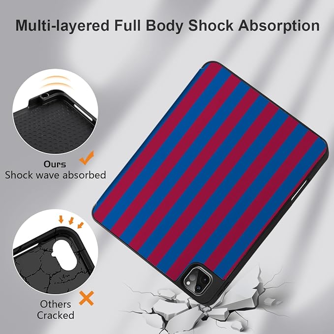 DONGKE Case for 2022/2021/2020/2018 iPad Pro 11 inch Gen 4/3/2/1 - Slim Protective Case - Built in Pencil Holder Support Charging - Trifold Stand &amp Sleep/Wake Cover- Red Stripes