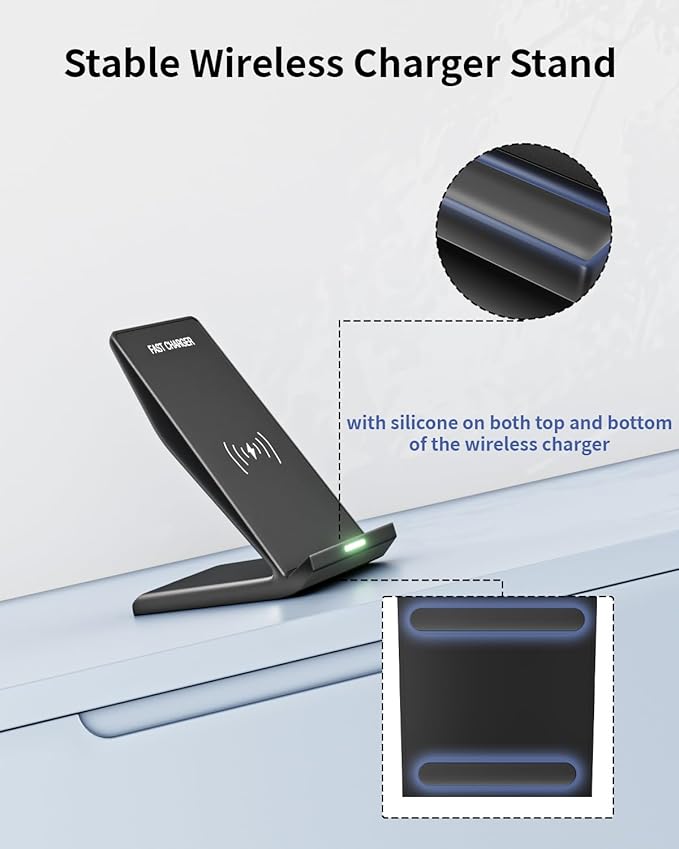 Wireless Charger Stand 15W Fast Phone Wireless Charging Stand Station with 20W USB C Brick for Samsung W26/S25 Ultra/S24+/S23/S22+/S21 iPhone Air/17 Pro Max/16/15/14/13/12 with Sleep-Friendly Light