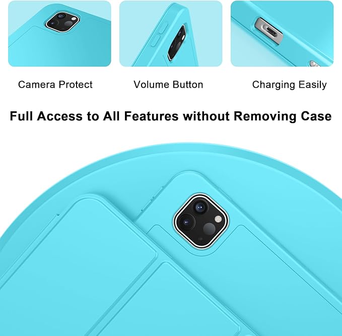 ZryXal iPad Pro 11 Inch Case (M5) 2025/ (M4) 2024 (Model: A2836/A2837/A3006) Trifold Stand Smart Cover with Pencil Holder and Soft TPU Back Auto Wake/Sleep (Cyan)