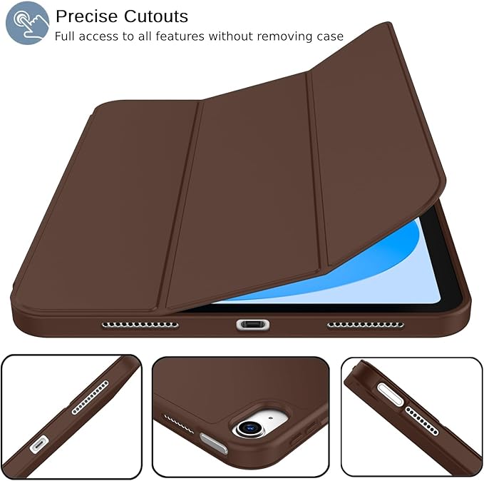 iMieet iPad (A16) Case 11th Gen/iPad 10th Generation Case [11-Inch 2025/10.9 Inch 2022] with Pencil Holder Trifold Stand Smart Cover with Soft TPU BackAuto Wake/Sleep(Chocolate)
