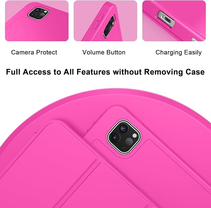 ZryXal New iPad Pro 13 Inch Case (M5) 2025 / (M4) 2024 with Pencil Holder Smart iPad Case [Support Pencil Pro and Pencil (USB-C)] Support Touch ID and Auto Wake/Sleep (Rose Red)