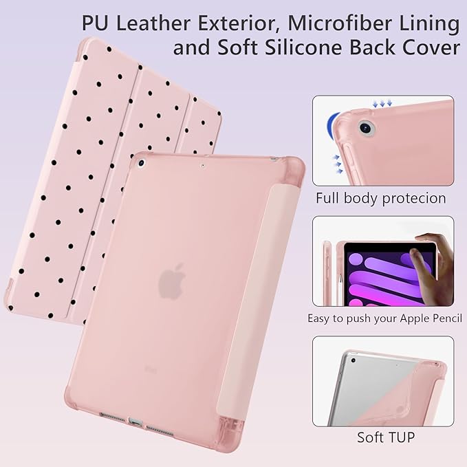 Cute Kawaii Polka Dot for iPad Air 13 Inch Case M3 2025/M2 2024 with Pencil Holder Auto Sleep/Wake Pink Leather Soft TPU Back Cover