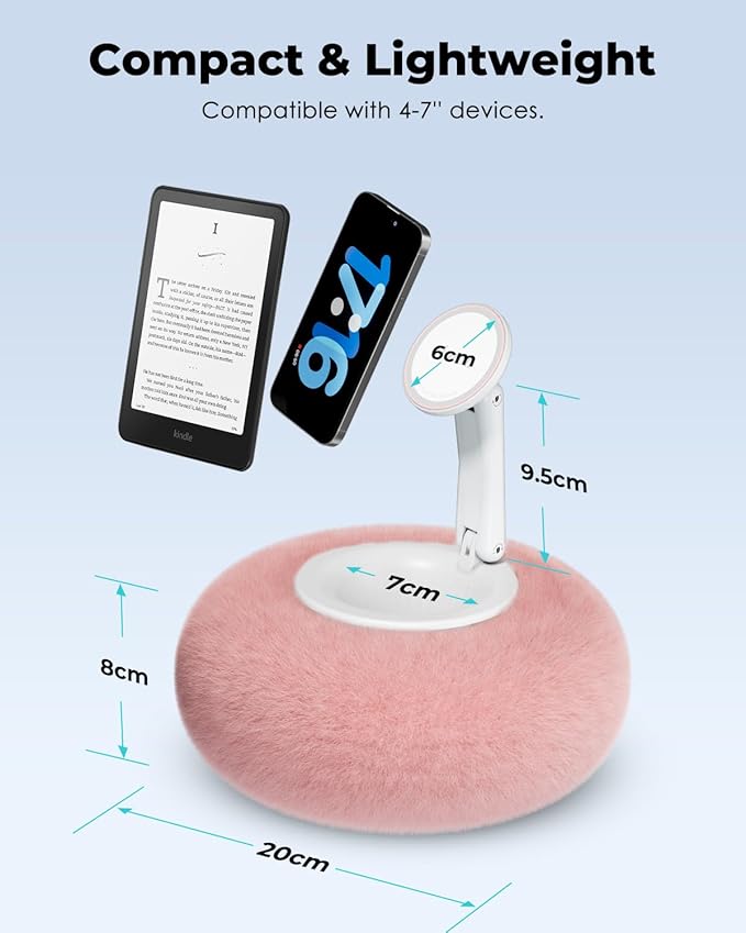 Viozon Phone Holder for Bed Magnetic Pillow Stand Compatible with 4-7 Phone/Kindle with Small Storage Removable Suction Base for Stability Idea for Kindle Reading and Video Watching On BedPink
