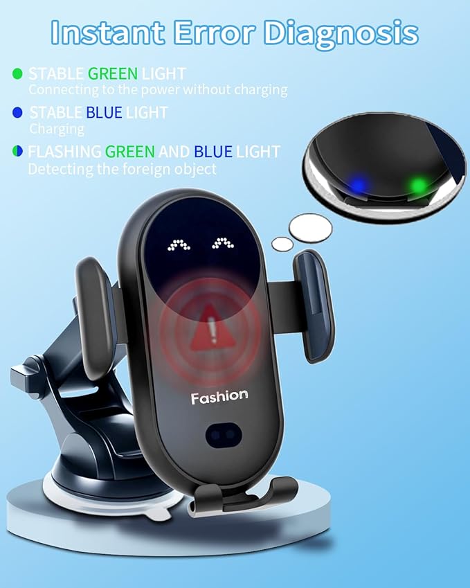 Wireless Car Charger Auto-Clamping 3-in-1 Phone Mount - 15W/10W/7.5W Fast Charging Car Accessories Compatible with iPhone 16/15/14/13/12/11/Xs/XR Samsung S23 Ultra/S22/S21/S20/S10+/S9(Black)