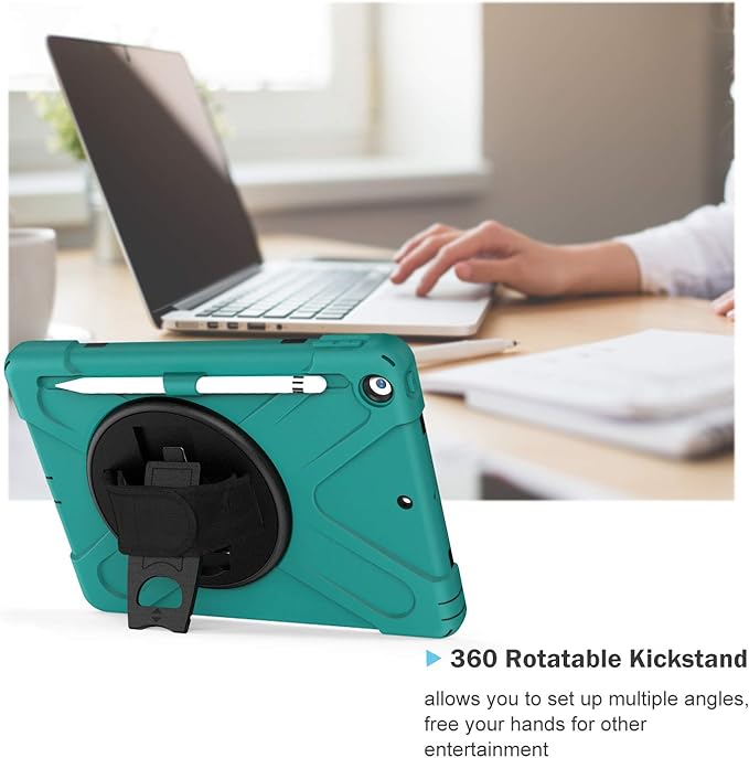 ProCase Rugged Case for iPad 9th/ 8th/ 7th Generation 10.2 (2021/2020/2019) Heavy Duty Shockproof Protective Cover with Strap for iPad 9/8/7 -Teal
