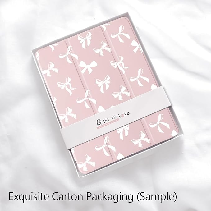 Cute Kawaii Bow for iPad Pro 11 Inch Case (M5/M4) 2025/2024 with Pencil Holder Auto Sleep/Wake Pink Leather Soft TPU Back Cover