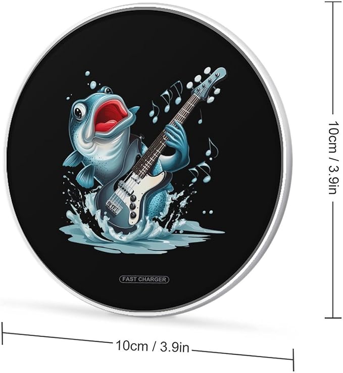 Mouth Bass Fish Guitar Wireless Charger Anti-Slip Wireless Charging Pad Slim Charger Mat for Men Women