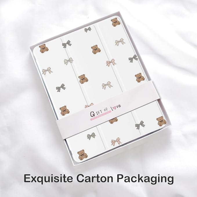 Cute Kawaii Bow Bear for iPad Air 13 Inch Case M3 2025/M2 2024 with Pencil Holder Auto Sleep/Wake White Leather Soft TPU Back Cover