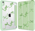 May Chen Slim Case for iPad mini 7 (A17 Pro 7th Generation) 2024 / iPad mini 6 (6th Gen) 8.3 Inch [Built-in Pencil Holder] Shockproof Cover Clear Clear Back Shell Auto Wake/Sleep Green Stars Bow