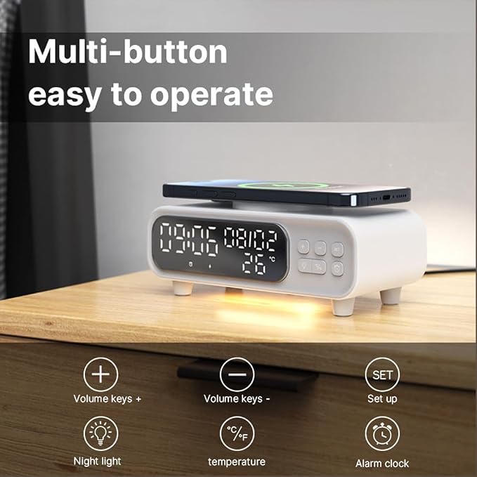Wireless Charger Alarm Clock D15 Clock White