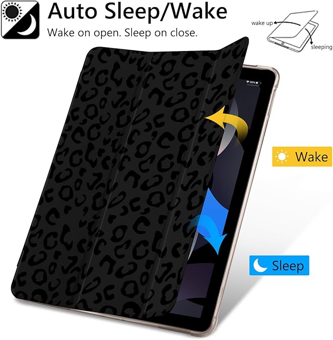Leopard Print Case for iPad Air 11 Inch M3(2025) / M2(2024) iPad Air 5th(2022) / 4th (2020) Gen 10.9 InchGirly Protective CasePencil Holder &amp Clear Transparent Back &amp Trifold Black Cover