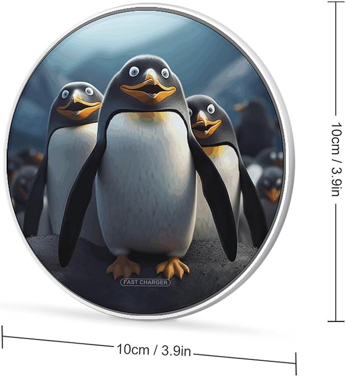 Funny Penguins Wireless Charger Fast Wireless Charging Pad with USB Cable 10W Anti-Slip Magnetic Wireless Charger Portable Slim Charger Puck Travel Charging Station