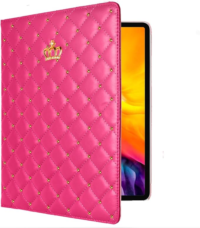 for iPad Pro 12.9 inch 6th/5th/4th/3rd Case (2022/2021/2020/2018) Girly Woman Cute Crown Elegant PU Leather Bling Diamond Smart Auto Wake/Sleep Stand Flip Cover for iPad Pro 12.9 (Hot Pink)