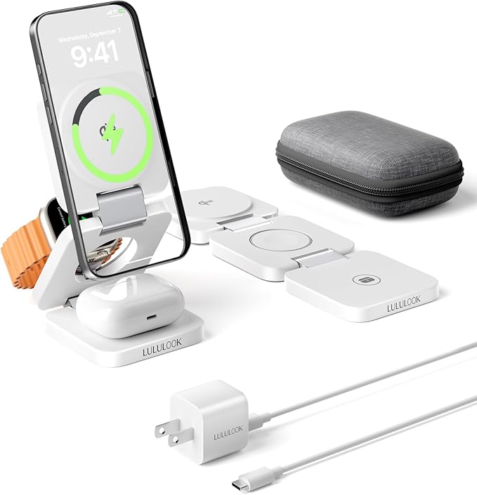 Qi2 Certified 3 in 1 Travel Charger MagSafe Compatible Upgraded Foldable Wireless Charger Stand Mag-Safe 3 in 1 Charging Station15W Fast Charging for iPhone 17/16/15/14/13/12 Apple Watch AirPods