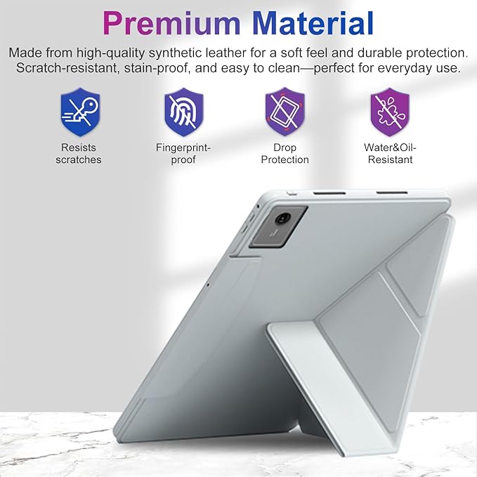 Case for Lenovo Idea Tab Plus 12.1 Inch – Multi-Angle Stand PU Leather Soft Cover with Hidden Pencil HolderSlim Lightweight Back Protective Folio Case ShockproofAnti-Scratch[Grey]