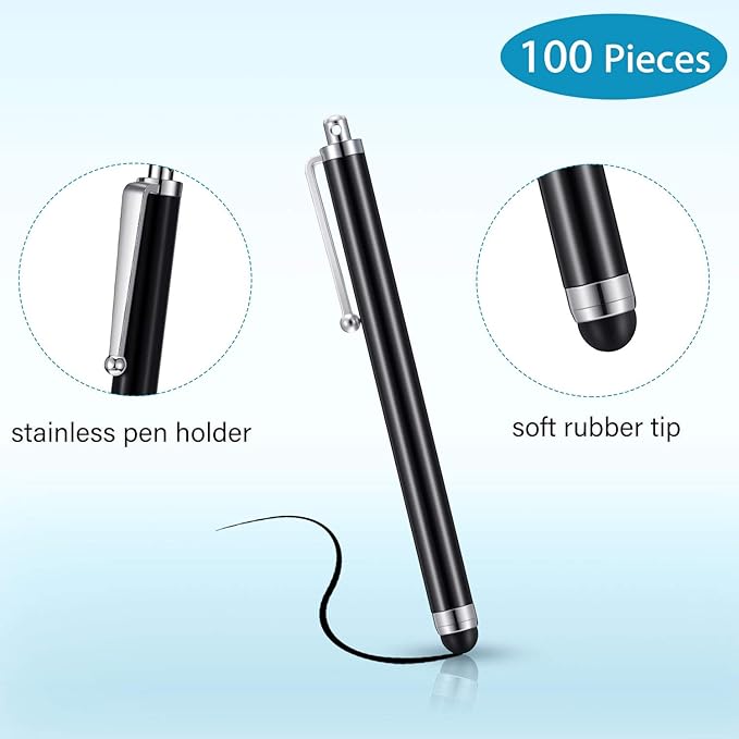 Outus Stylus Pen Set of 100 Universal Capacitive Stylus Compatible with Samsung Tablet Most Devices with Capacitive Touch Screen (Black)