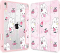 Case for iPad 11 inch A16 2025 Generation 11th / iPad 10.9 inch 2022 10th Gen Buit in Pencil Holder with Shockproof Cover Clear Transparent Back Shell Auto Wake/Sleep Rabbit &amp Strawberry