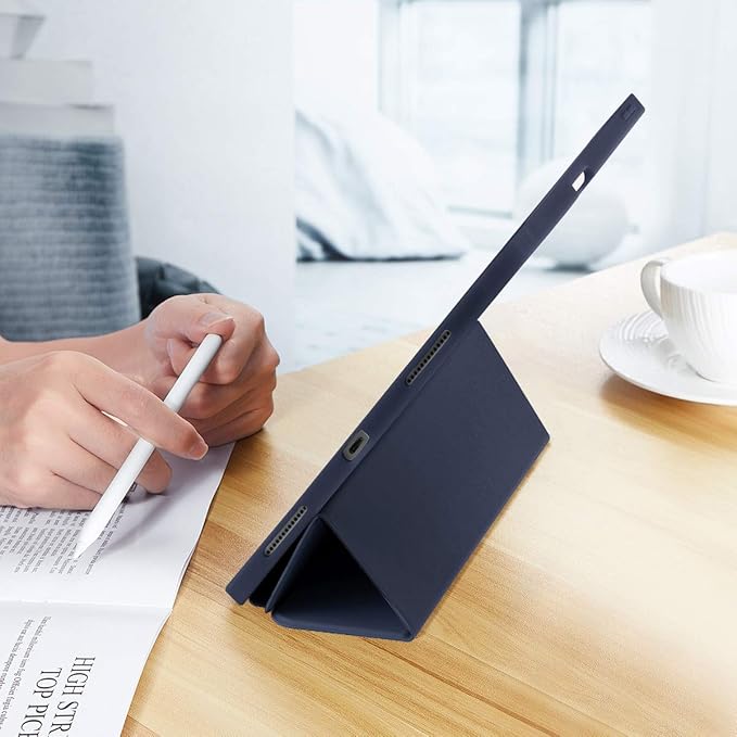 SIWENGDE Cases for iPad Pro 12.9 Case 6th/5th/4th Generation (2022/2021/2020) with Pencil Holder [Apple Pencil Wireless Charging] Soft TPU Smart Tri-fold Stand Protective Cover(Dark Blue)