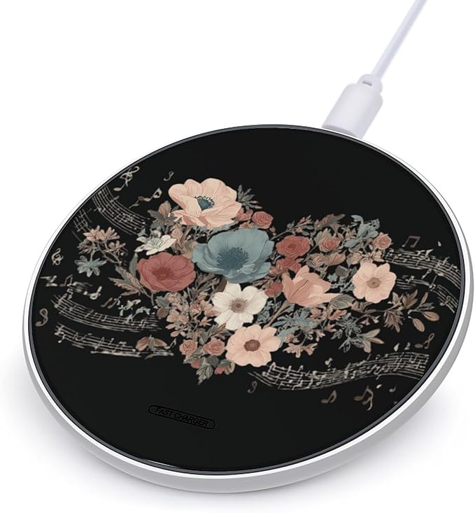 Musical Notes Florals Fast Portable Charger 10W Funny Graphic Phone Charging Pad with USB Cable