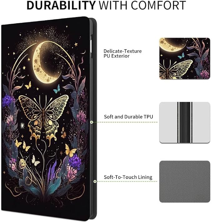 FUYOCWE for Amazon Fire HD 10 Tablet Case (13th Generation2023 Release10.1)Slim Folding Folio Stand Flip Cover w/Auto Sleep Wake for Kindle Fire HD 10 13th Gen-Butterfly Flowers &amp Gold Moon