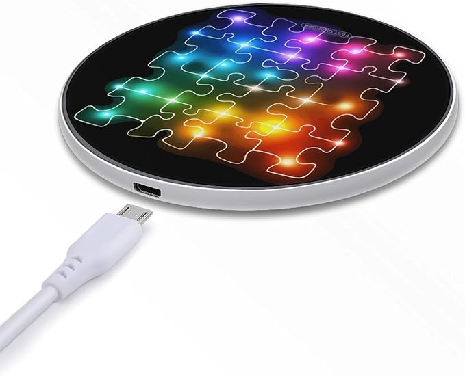 Puzzle Autism Neon Lights Phone Charger Magnetic Charging Pad Anti-Slip with USB Cable