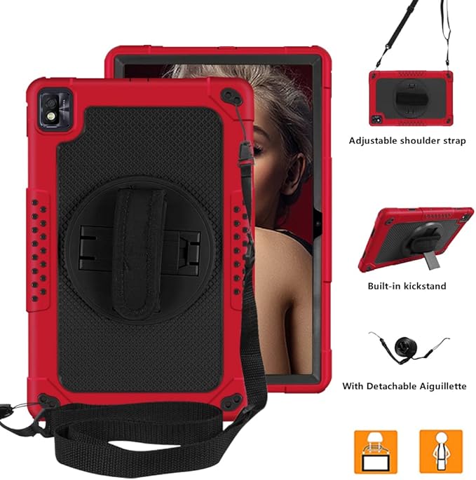 Mignova for TCL Tab Pro 5G/TCL TABMAX 10.36 inch FHD Tablet Case Built in Stand Shoulder Hand Strap Shockproof Armor Kids Friendly Case for Nokia T20/T21/Vastking KingPad M10 10.36 inch(Red+Black)