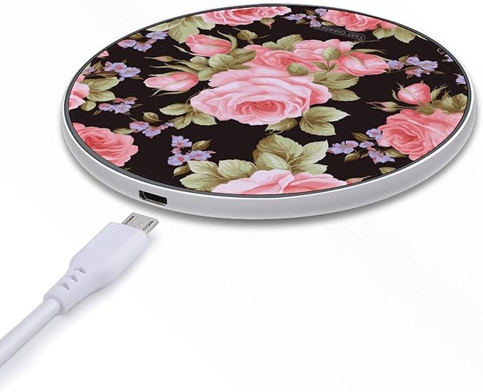 Pink Rose Wireless Charger Fast Wireless Charging Pad with USB Cable 10W Anti-Slip Magnetic Wireless Charger Portable Slim Charger Puck Travel Charging Station