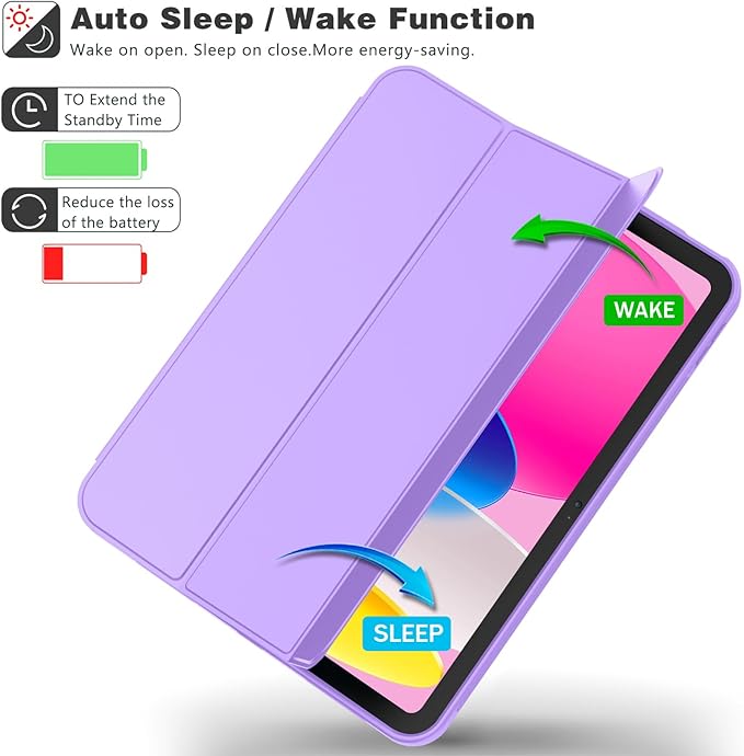 iMieet iPad (A16) Case 11th Gen/iPad 10th Generation Case [11-Inch 2025/10.9 Inch 2022] with Pencil Holder Trifold Stand Smart Cover with Soft TPU BackAuto Wake/Sleep(Violet)